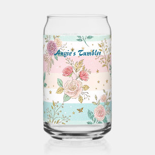 Pretty Vintage Floral Personalised Tumbler Wrap Can Glass