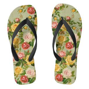Pretty Vintage Floral Rose Pattern Girly Thongs