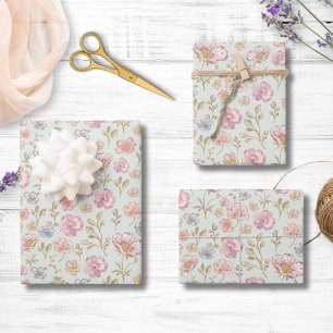 Pretty Vintage Flowers Floral Pattern Wrapping Paper Sheet