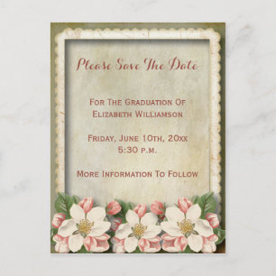Pretty Vintage Flowers Graduation Save The Date Postcard