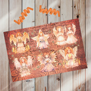 Pretty Vintage Girl Angels and Stars on Bronze Tissue Paper