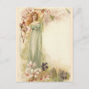 Pretty Vintage Girl in Blossoms Postcard