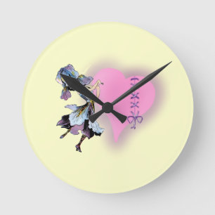 Pretty Vintage heart flower fairy - customise it Round Clock