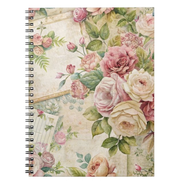 Pretty Vintage Inspired Pink Floral   Notebook (Front)