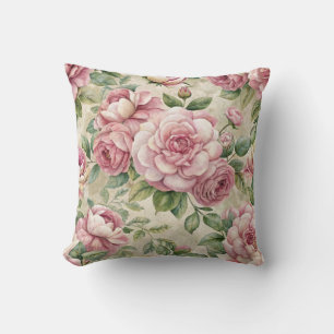 Pretty Vintage Inspired Pink Floral Pattern Cushion