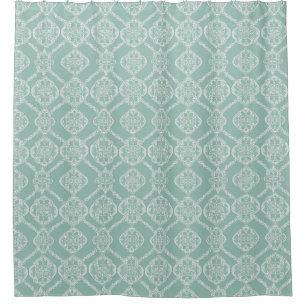 Pretty Vintage Lace Effect Aqua White Patterned Shower Curtain