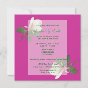 pretty vintage magnolia flowers pink bridal shower invitation