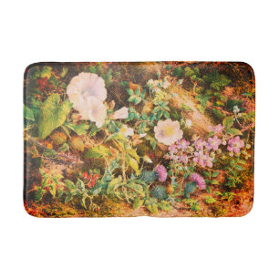 Pretty Vintage petunias flowers floral painting Bath Mat
