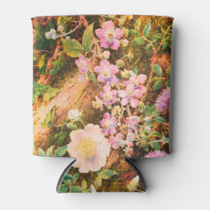 Pretty Vintage petunias flowers floral painting Can Cooler