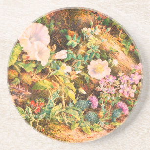 Pretty Vintage petunias flowers floral painting Coaster