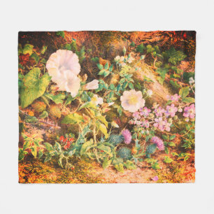 Pretty Vintage petunias flowers floral painting Fleece Blanket