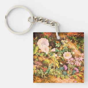 Pretty Vintage petunias flowers floral painting Key Ring