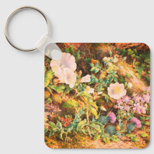 Pretty Vintage petunias flowers floral painting Key Ring