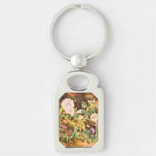 Pretty Vintage petunias flowers floral painting Key Ring