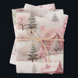 Pretty Vintage Pink Christmas  Wrapping Paper Sheet<br><div class="desc">Pretty vintage pink Christmas paper mix. Watercolour pink patterns. Pink Christmas snow scenes. Trendy pastel pink Christmas wrapping. Girly pink gift wrap papers.</div>