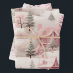 Pretty Vintage Pink Christmas  Wrapping Paper Sheet<br><div class="desc">Pretty vintage pink Christmas paper mix. Watercolour pink patterns. Pink Christmas snow scenes. Trendy pastel pink Christmas wrapping. Girly pink gift wrap papers.</div>