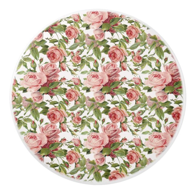 Pretty Vintage Pink Roses Ceramic Knob (Front)