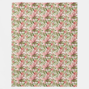 Pretty Vintage Pink Roses Fleece Blanket