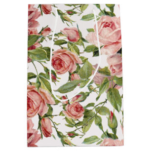 Pretty Vintage Pink Roses Medium Gift Bag