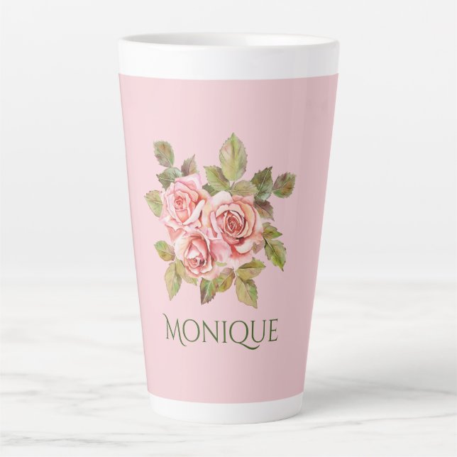 Pretty Vintage Pink Roses Personalised  Latte Mug (Front)