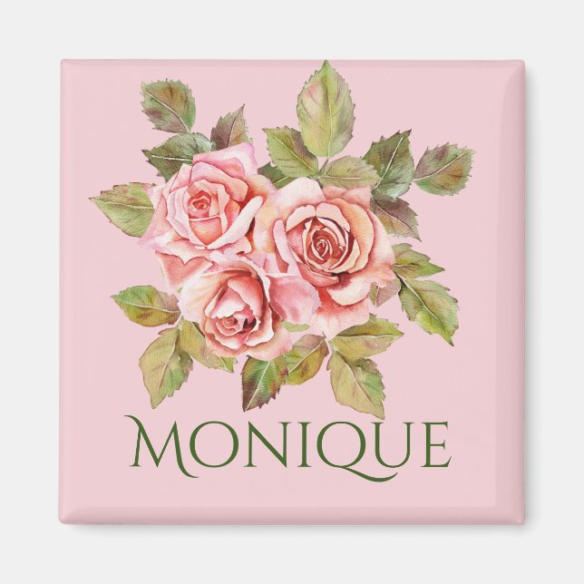 Pretty Vintage Pink Roses Personalised  Magnet (Front)