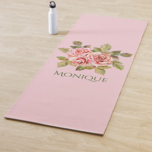 Pretty Vintage Pink Roses Personalised   Yoga Mat