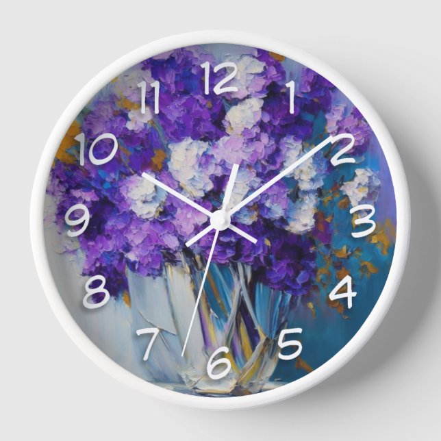 Pretty Vintage Purple Flowers Clock (Front)
