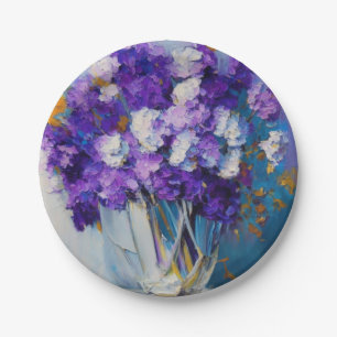Pretty Vintage Purple Flowers Paper Plate
