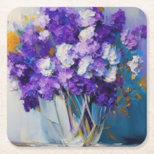 Pretty Vintage Purple Flowers Square Paper Coaster