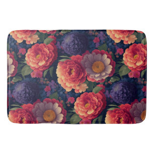 Pretty vintage red Orange purple mum peony floral  Bath Mat