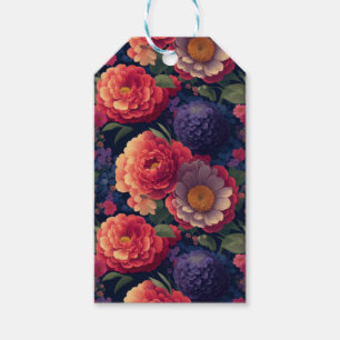 Pretty vintage red Orange purple mum peony floral  Gift Tags