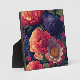 Pretty vintage red Orange purple mum peony floral Plaque