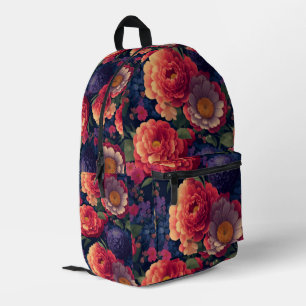 Pretty vintage red Orange purple mum peony floral Printed Backpack
