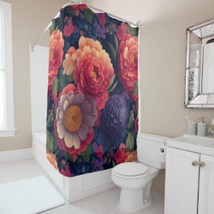 Pretty vintage red Orange purple mum peony floral  Shower Curtain