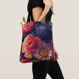 Pretty vintage red Orange purple mum peony floral Tote Bag