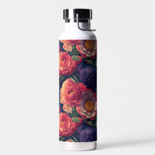 Pretty vintage red Orange purple mum peony floral  Water Bottle