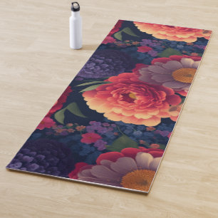 Pretty vintage red Orange purple mum peony floral Yoga Mat