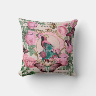 Pretty vintage rose butterfly and bird  cushion
