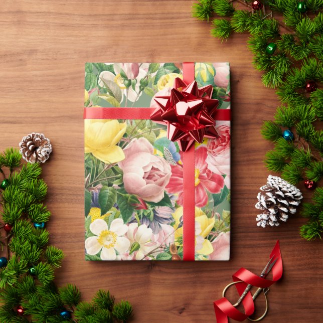 Pretty Vintage Rose Floral Medley Wrapping Paper (Holiday Gift)