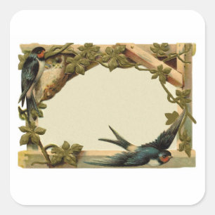 Pretty Vintage Rustic Blank Ivy & Swallow Border Square Sticker