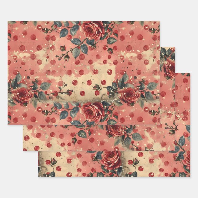 Pretty Vintage Shabby Chic Valentines  Wrapping Paper Sheet (Set)