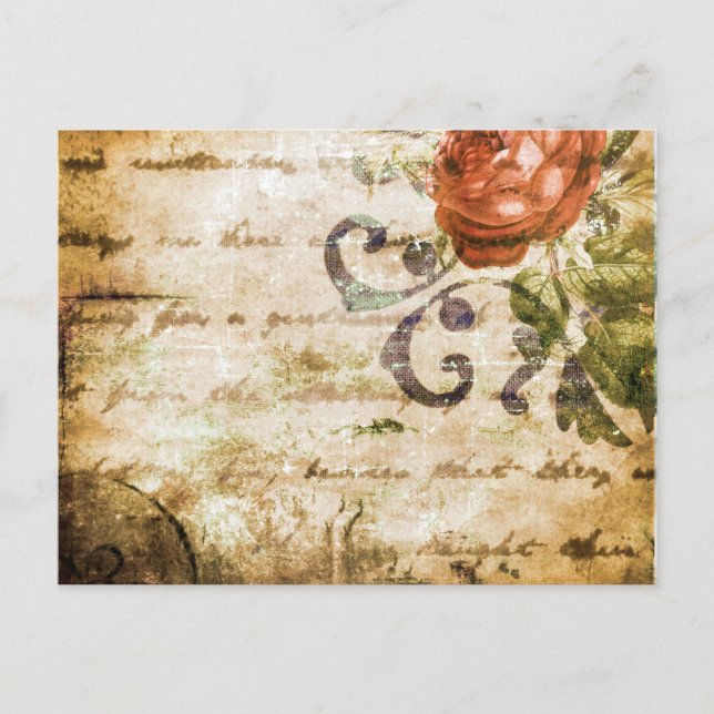 Pretty Vintage Victorian Sepia Rose Parchment Postcard (Front)