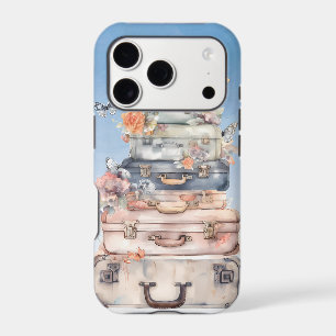 Pretty vintage watercolor suitcase stack floral