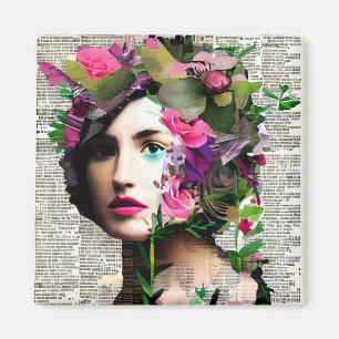 Pretty Vintage Woman Paper Collage Art Magnet