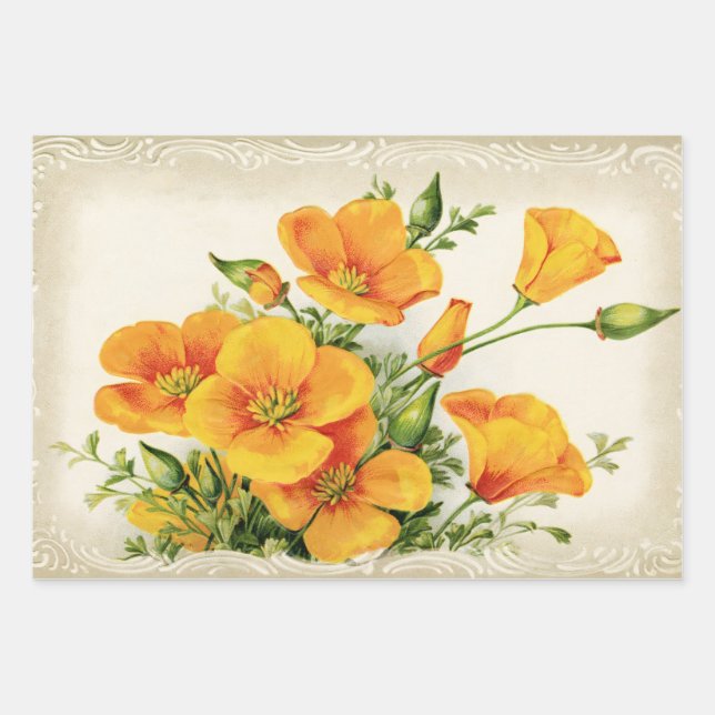 Pretty Vintage Yellow Flowers  Wrapping Paper Sheet (Front)