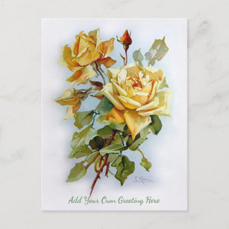 Pretty Vintage Yellow Roses Add Your Own Greeting Postcard