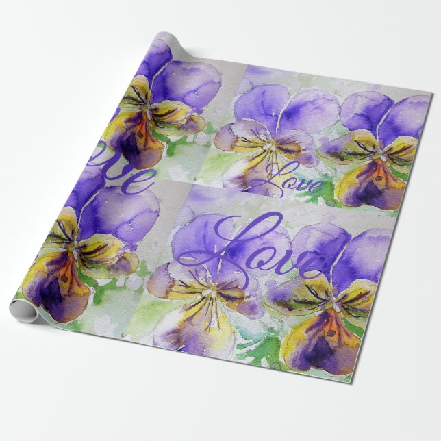 Pretty Viola Flower Floral Purple Pattern Love Wrapping Paper (Unrolled)