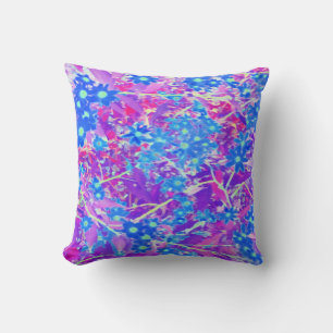 Pretty Violet Blue and Lime Green Flowers Cushion