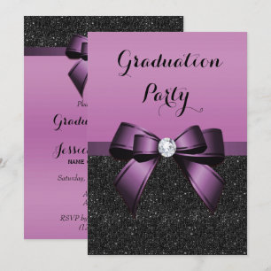 Pretty Violet Gem Bow & Glitters Graduation Invitation