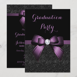 Pretty Violet Gem Bow & Glitters Graduation Invitation
